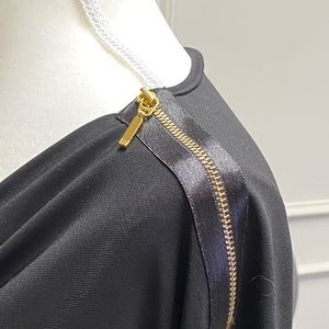 Black jersey drape neck blouse 1X